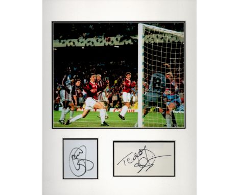 Ole Gunnar Solskjaer and Teddy Sheringham 15x13 overall mounted signature piece includes two signed album pages and a fantast