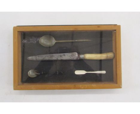 Two cased displays&nbsp;of horn antler and bone cutlery, late 19th/early 20th century, including two white metal mounted horn