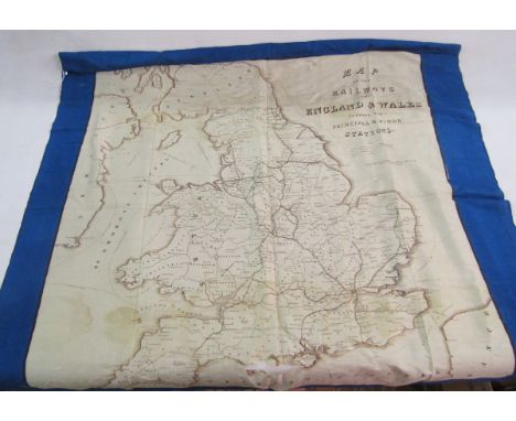 A silk scarf printed with an early map "Map of the Railways of England &amp; Wales shewing the Principal &amp; Minor Stations