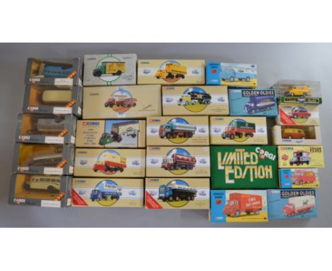 Twenty six  boxed Corgi Classics, mostly bus and commercial, diecast model vehicles. This lot includes  a number of Tankers, 