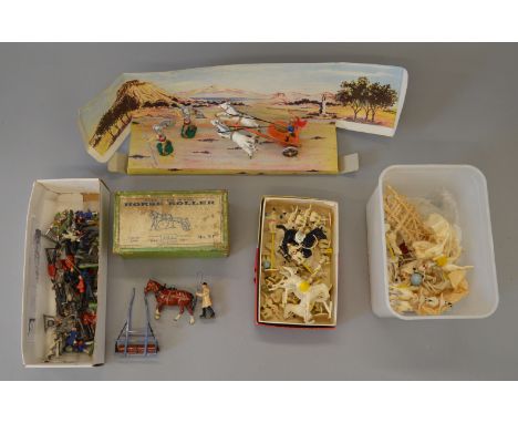 A good selection of plastic figures including an Athena (Greece) card diorama with two soldiers and a  chariot with rider sti