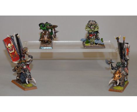 Games Workshop, Warhammer Fantasy: 4 metal figures consisting of Games Day limited edition Orc Boss 2007, Morgan Necksnapper,