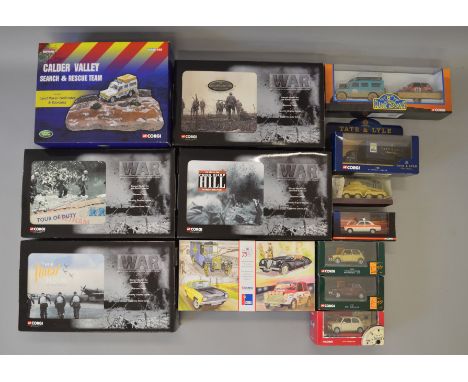 A quantity of boxed Corgi diecast models including a CV1002  'Calder Valley Search and Rescue Land Rover & Diorama' and model