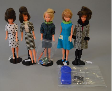 5 x Tressy Dolls. 1960's Tressy in "Winter Journey" outfit including very rare ticket in bag. 1960's Tressy in "Shopping in T