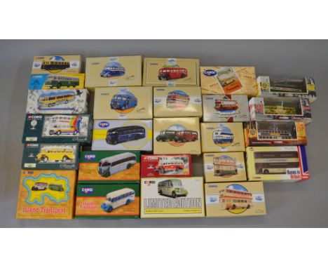 Twenty five boxed Corgi diecast model passenger carrying vehicles including bus, tram and trolleybus models. Included in this