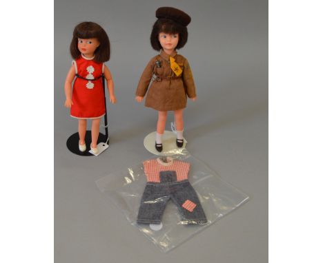 2 x Patch dolls. 1 x 1960's Patch in complete "Brownie" outfit, plus original dungarees. 1960's Brunette Hard Head Patch wear