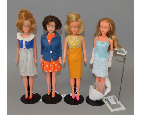 4 x Tressy dolls. American character "Bella" Tressy and stand, in "Evening Date" complete outfit. 1960's Tressy, wearing "Ame