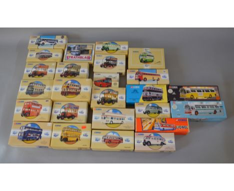 Twenty five boxed Corgi diecast model passenger carrying vehicles including bus  and trolleybus models. Included in this lot 