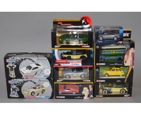 Ten boxed  James Bond diecast models, mostly by Corgi. This lot includes 04201 Aston Martin DB5 and Oddjob figure set, 65001 