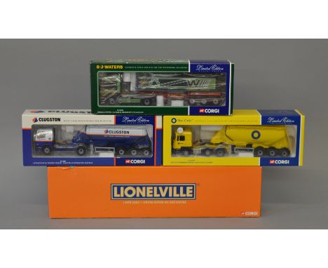 Four  boxed Corgi diecast 1:50 scale trucks. Included in this lot are  CC12709 ERF Blue Circle, CC11801 Clugston Leyland DAF,