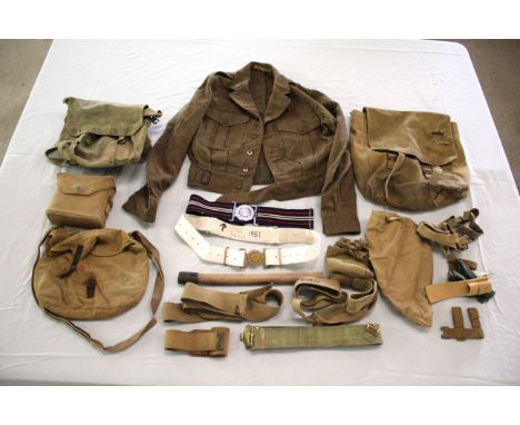 A mixed lot including O8 and 37 patt. webbing etc. with a 1949 patt. blouse size 11 dated 1956