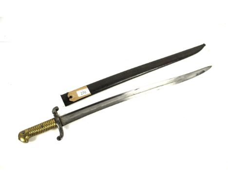 A French M1842/59 sabre bayonet with brass hilt and correct scabbard 