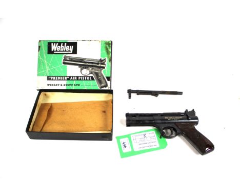 A Webley & Scott Premier .177 Cal air pistol. This example is a First Series Batch No. 372 circa late 1960's. Boxed with the 