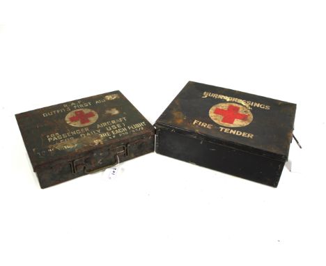 An R.A.F aircraft metal First Aid tin with a Fire Tender First Aid tin (both no contents)