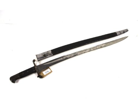 A British M1856 Yataghan sword bayonet with leather scabbard