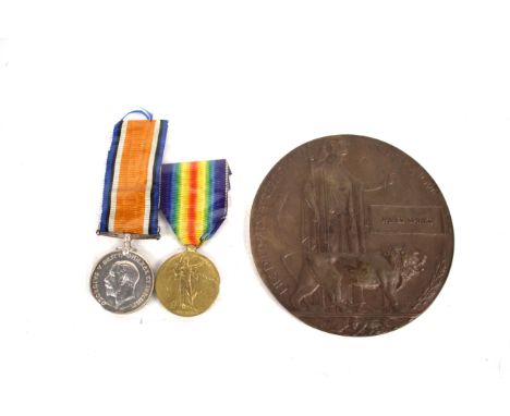 A WWI Casualty pair to 20386 Pte. J.S. Spinks. Norf. R. with his memorial plaque 