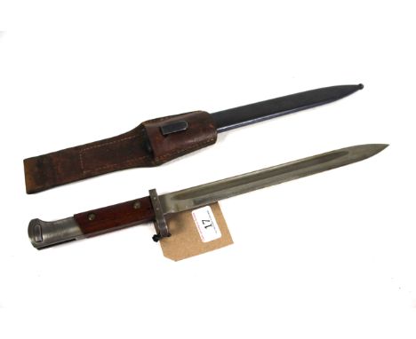 An Belgian FN model 98 Mauser export bayonet with scabbard and leather frog (short Patt)