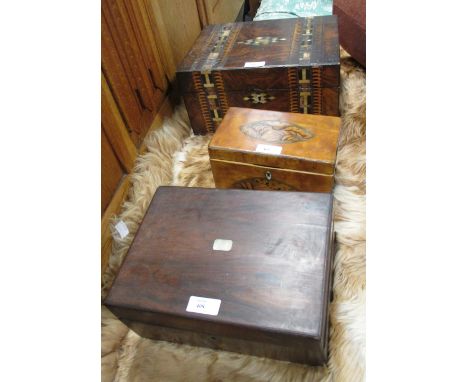 A walnut and mother of pearl parquetry inlaid box, together with two others similar  