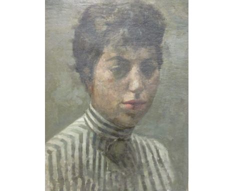 Joan Alwork (British, 20th century), self portrait, oil on canvas, signed verso, 45 x 43cm  