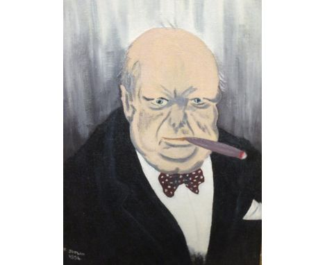 E K Joplin (British, 20th Century) Portrait of Sir Winston Churchill signed lower left "E K Joplin 1954" oil on canvas 49 x 3
