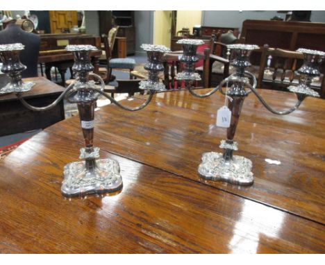 A pair of Old Sheffield plate three light candelabra  