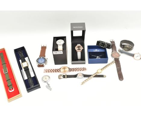 AN ASSORTMENT OF WRISTWATCHES AND A NECKLACE, ten wristwatches, names to include Sekonda, Braun, Sharp, King Quartz, Daniel H