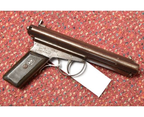 A .177 ACCLES &amp; SHELVOKE THE WARRIOR SIDE-LEVER AIR-PISTOL, serial no.5184, F. Clarke’s Patent, plastic grips with logo c