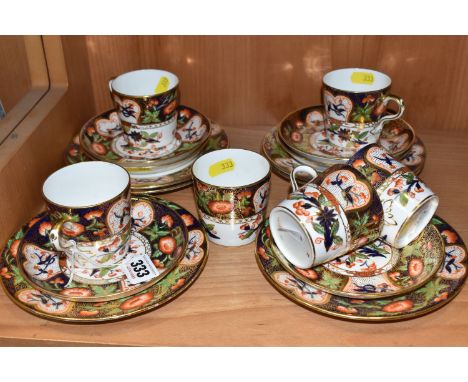 A SET OF SIX 'IMARI PATTERNED' DAVENPORT TEA/COFFEE TRIOS to include six cups (four with red Davenport Longport Staffordshire