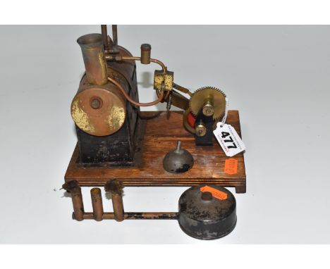 A MERSEY MODEL CO. LTD. LIVE STEAM ENGINE, No.52?, not tested, horizontal brass boiler powering inclined single cylinder and 