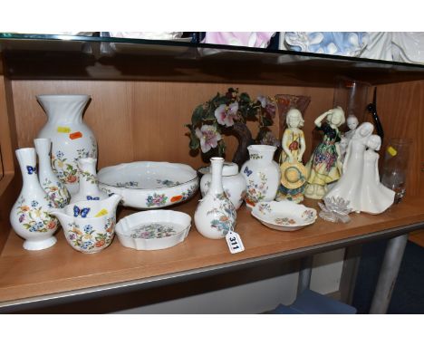 A GROUP OF DECORATIVE CERAMICS AND GLASS ITEMS to include a quantity of Aynsley giftware comprising seven 'Cottage Garden' it