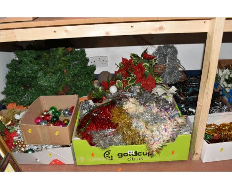EIGHT BOXES AND LOOSE CHRISTMAS DECORATIONS, to include a small number of vintage glass baubles, including lantern shaped exa
