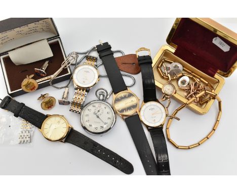 AN ASSORTMENT OF JEWELLERY AND WATCHES, to include a 9ct gold ladies wristwatch, hallmarked 9ct London, approximate gross wei