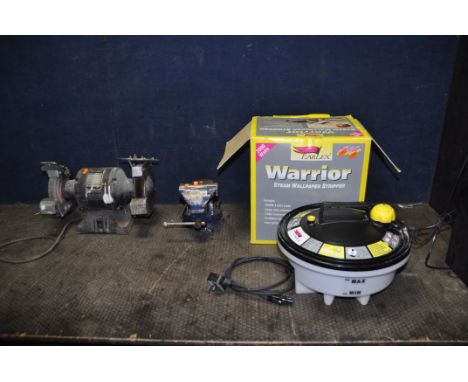 A VINTAGE BLACK AND DECKER PROFESSIONAL BENCH GRINDER with one grinding and one wire wheel fitted (PAT fail due to uninsulate
