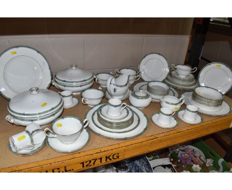 A GROUP OF WEDGWOOD 'JADE' PATTERN DINNER AND COFFEE WARE, comprising two covered tureens, gravy boat and stand, six dinner p