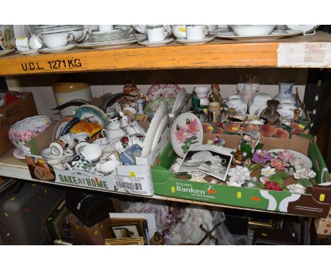 FOUR BOXES OF CERAMICS to include a quantity of Capodimonte ceramic ornamental flowers to include a group of individual flowe