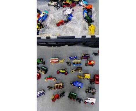 A carton containing a collection of Yesteryear and other model cars and vehicles (a lot) 