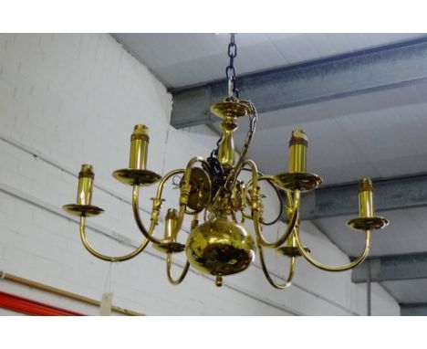 A pair of brass effect six branch light fittings (2) approx 60cm wide 