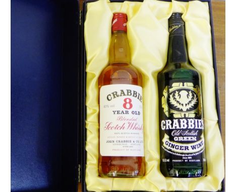 A cased set including Crabbie's 8-year old blended Scotch Whisky, 40% vol, 75cl, together with a Crabbie's Old Scottish Green