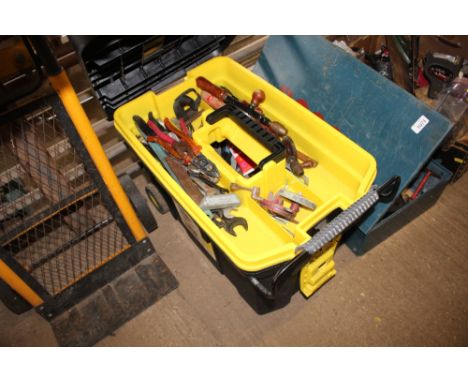 A Stanley tool box and contents of various hand tools 