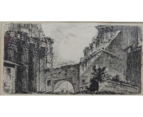 After Giovanni Battista Piranesi,  Foro di Augusto,  etching, framed under glass, 14.5 x 27.5cm 