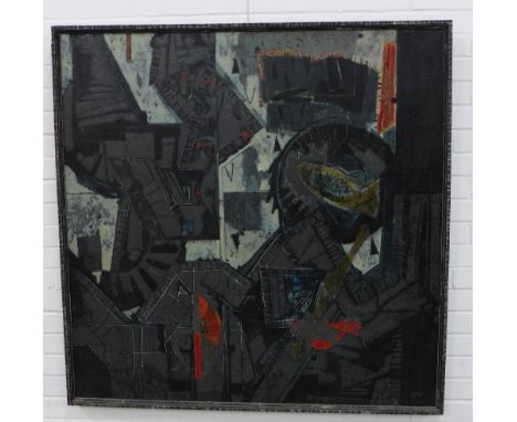 John McPhee (SCOTTISH)  Kettles, Harp Composition,  Oil on canvas, signed and dated '81,  Scottish Young Contemporaries label
