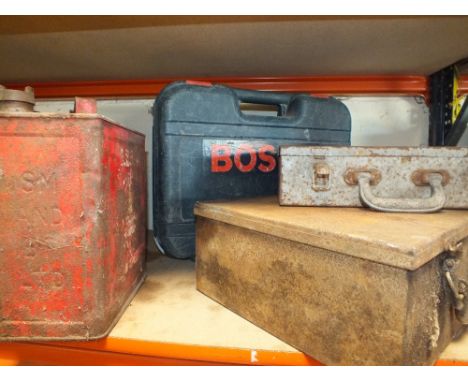 A QUANTITY OF CASED POWER TOOLS ETC PLUS A JERRY CAN