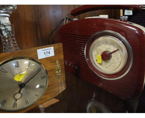 A VINTAGE BENTIMA CLOCK TOGETHER WITH A RETRO STYLE MODERN RADIO (2)