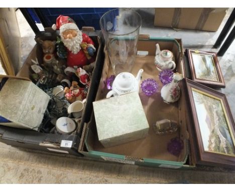 TWO TRAYS OF ASSORTED SUNDRIES TO INC A WEDGWOOD PETER RABBIT TEAPOT, LILLIPUT LANE ETC