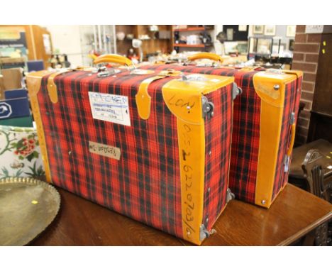 A PAIR OF VINTAGE 'LONG MARCH' VINTAGE TARTAN SUITCASES