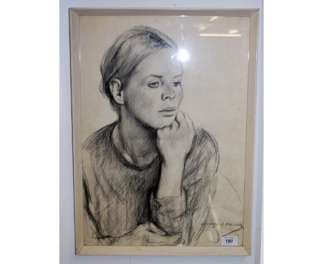 Leonard J Fuller, charcoal portrait sketch, mounted, framed and glazed. 