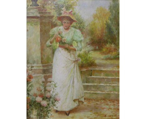 B. Walters, portrait of a lady in a garden, oil on board, 47 x 37cms, framed
