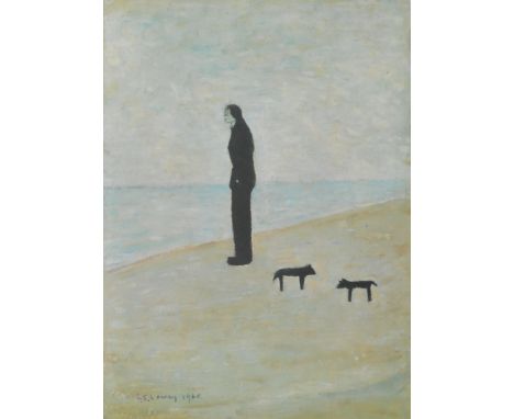 L.S . Lowry (British Northern School, 1887-1976), Man Looking out to Sea, print, Fine Art Trade Guild Stamp, published by Ada
