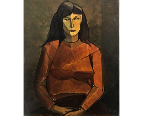 Francis de Bruyn (Continental, 20th Century), Portrait of a Lady in a Red Sweater, oil on canvas, signed bottom right, dated 