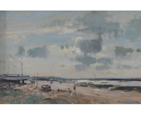 James Longueville PS PBSA (British 20th-21st Century, Northern School), Light on the Estuary, The Wirral, oil on board, signe
